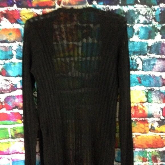 Guess Long Black Open Front Cardigan Sweater Split Sides Large - Picture 10 of 10